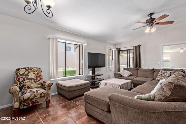 8172 N Streamside Ave, Tucson, AZ 85741 - living room with lofted ceiling, healthy amount of natural light, and ceiling fan