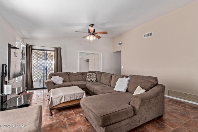 8172 N Streamside Ave, Tucson, AZ 85741 - living area featuring vaulted ceiling and ceiling fan