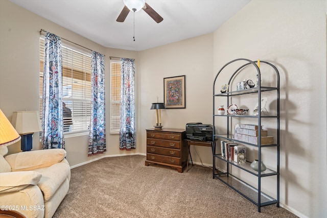 9860 N Western Sky Pl, Tucson, AZ 85742 - sitting room with a ceiling fan, carpet, and baseboards