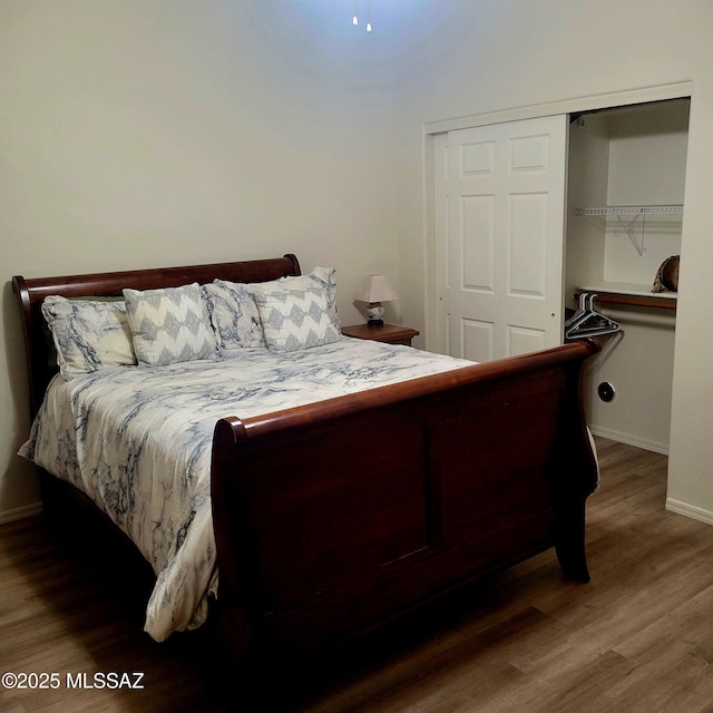 536 W Deerview Ct, Green Valley, AZ 85614 - bedroom featuring wood finished floors, a closet, and baseboards