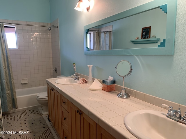 1606 N Panorama Way, Cochise, AZ 85606 - bathroom with double vanity, toilet, shower / bath combination with curtain, and tile patterned floors