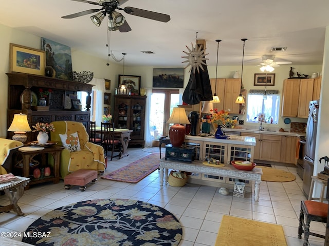 1606 N Panorama Way, Cochise, AZ 85606 - living room featuring a ceiling fan and light tile patterned flooring