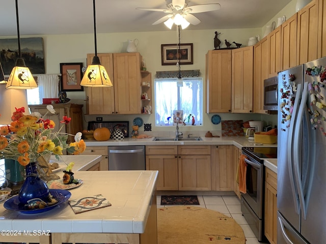 1606 N Panorama Way, Cochise, AZ 85606 - kitchen with stainless steel appliances, a sink, light brown cabinets, and tile countertops