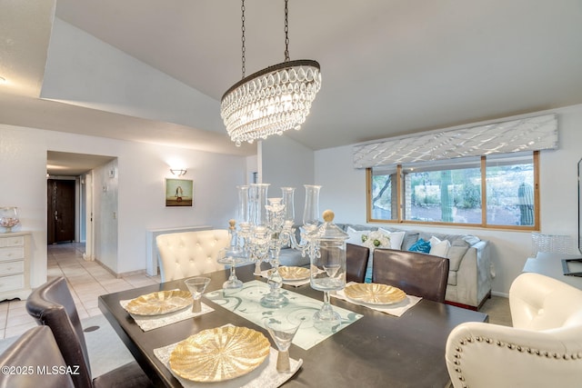 4990 N Kolb Rd, Tucson, AZ 85750 - dining room with lofted ceiling, tile patterned floors, and a chandelier