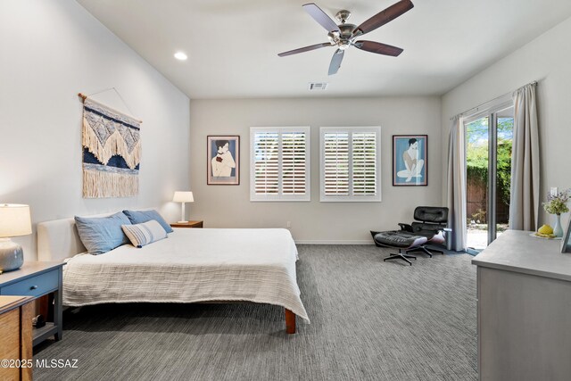 8984 E Wright School Loop, Tucson, AZ 85715 - bedroom with access to exterior, carpet flooring, a ceiling fan, and recessed lighting