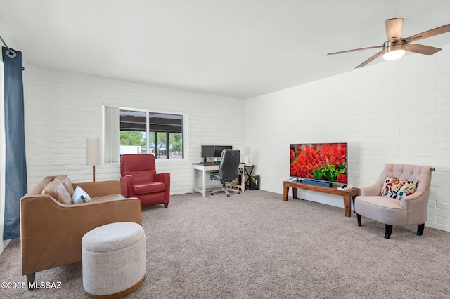 411 W Circulo Del Paladin, Green Valley, AZ 85614 - carpeted home office featuring a ceiling fan and brick wall