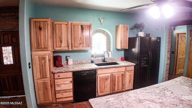 1094 N Pomerene Rd, Benson, AZ 85602 - kitchen featuring black appliances, a sink, and a ceiling fan