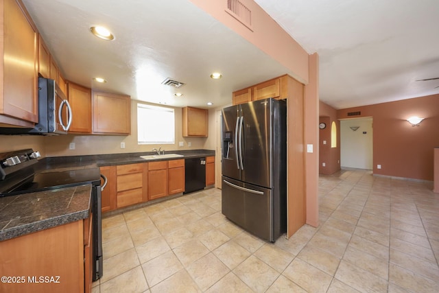 1641 S San Carla, Green Valley, AZ 85614 - kitchen with stainless steel appliances, tile counters, light tile patterned floors, and recessed lighting