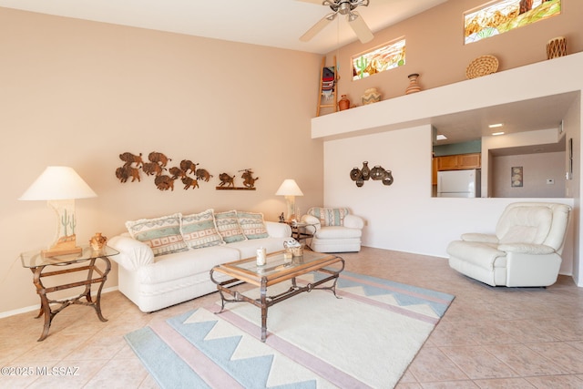 1857 W Dalehaven Cir, Tucson, AZ 85704 - living area with light tile patterned floors and ceiling fan