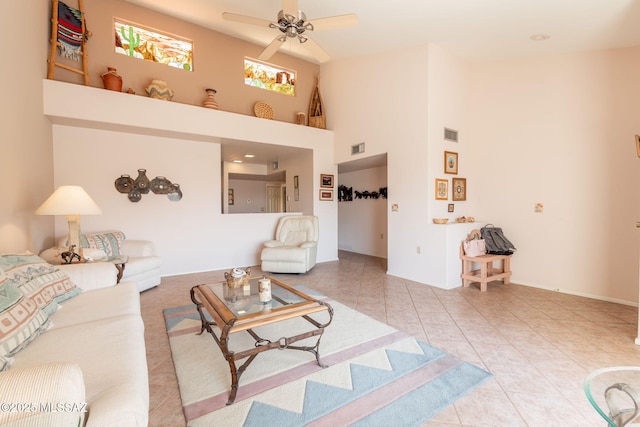 1857 W Dalehaven Cir, Tucson, AZ 85704 - living area featuring a high ceiling, ceiling fan, and tile patterned flooring