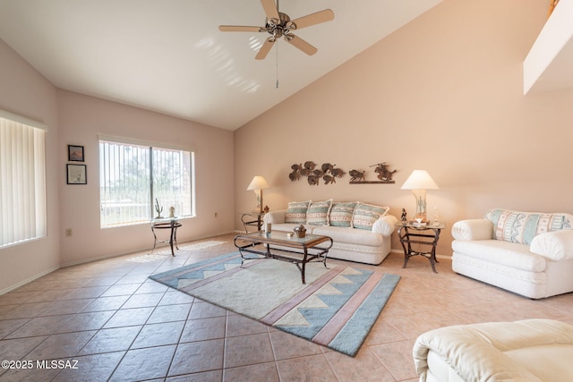1857 W Dalehaven Cir, Tucson, AZ 85704 - tiled living area featuring ceiling fan and high vaulted ceiling