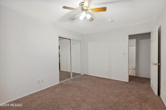 807 N Manzanita Pl, Saint David, AZ 85630 - unfurnished bedroom with carpet flooring, a closet, and a ceiling fan