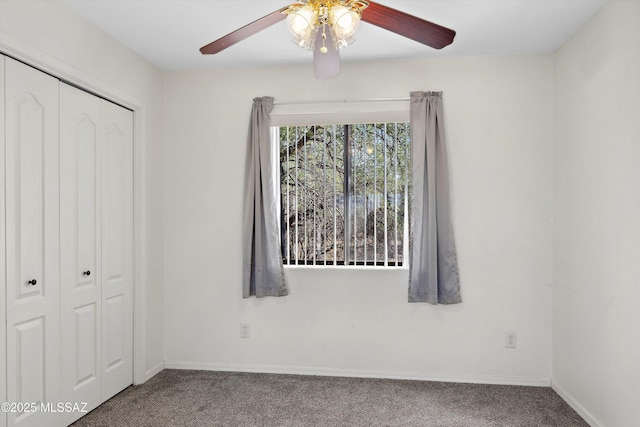 807 N Manzanita Pl, Saint David, AZ 85630 - unfurnished bedroom with carpet flooring, a closet, and ceiling fan