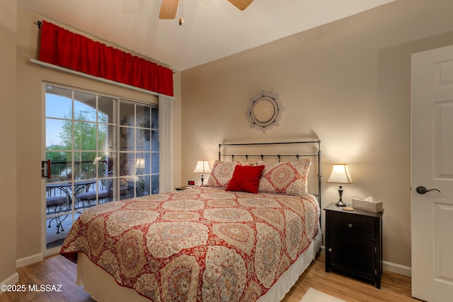 1500 E Pusch Wilderness Dr Unit 2103, Tucson, AZ 85737 - bedroom with access to exterior, light wood-style flooring, and a ceiling fan