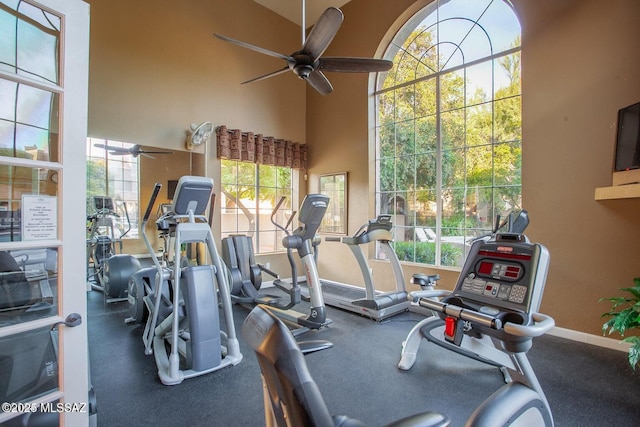 1500 E Pusch Wilderness Dr Unit 2103, Tucson, AZ 85737 - gym with ceiling fan and a towering ceiling