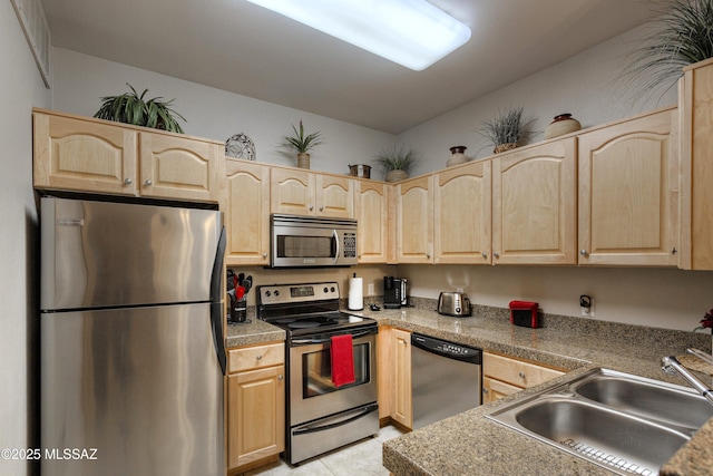1500 E Pusch Wilderness Dr Unit 2103, Tucson, AZ 85737 - kitchen with stainless steel appliances, light brown cabinets, light tile patterned floors, and tile countertops