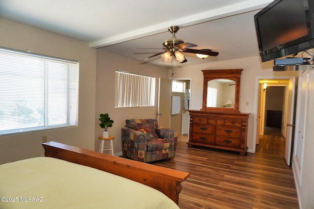 326 N Sage St, Pearce, AZ 85625 - bedroom with wood finished floors, beamed ceiling, and a ceiling fan