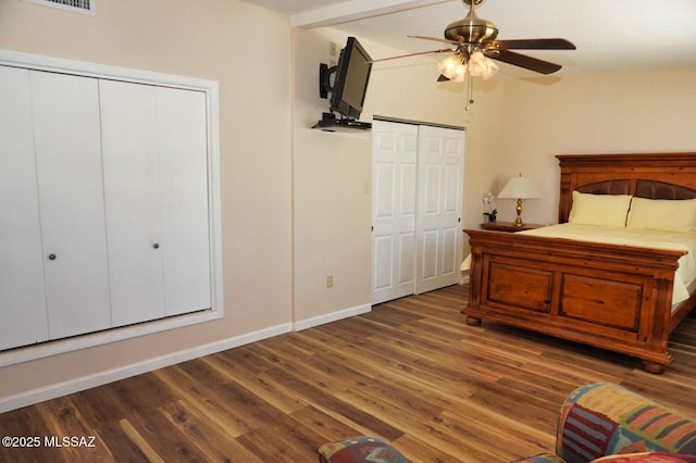 326 N Sage St, Pearce, AZ 85625 - bedroom with wood finished floors, multiple closets, and ceiling fan