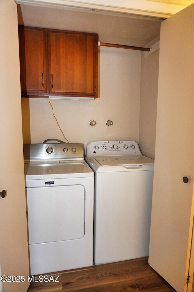 326 N Sage St, Pearce, AZ 85625 - washroom with washer and clothes dryer, cabinet space, and wood finished floors