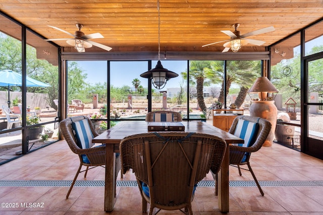 14092 E Placita Mochuelo, Vail, AZ 85641 - sunroom with a ceiling fan, wood ceiling, and outdoor dining space