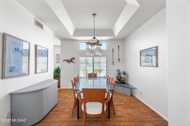 14092 E Placita Mochuelo, Vail, AZ 85641 - dining space with a chandelier, a tray ceiling, and wood finished floors