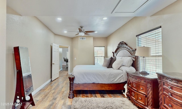 8942 N Ferber Ct, Tucson, AZ 85742 - bedroom featuring light wood-type flooring, recessed lighting, and a ceiling fan