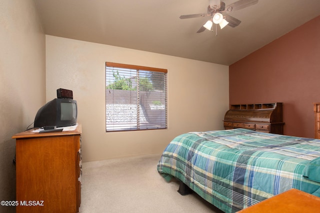 5442 W Cochie Springs St, Marana, AZ 85658 - bedroom featuring carpet floors, vaulted ceiling, and ceiling fan
