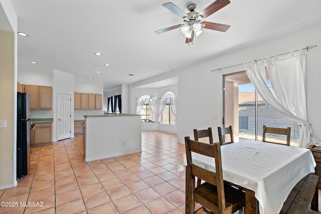 11120 E Mountain Gate Pl, Tucson, AZ 85749 - dining area with plenty of natural light, ceiling fan, light tile patterned floors, and recessed lighting