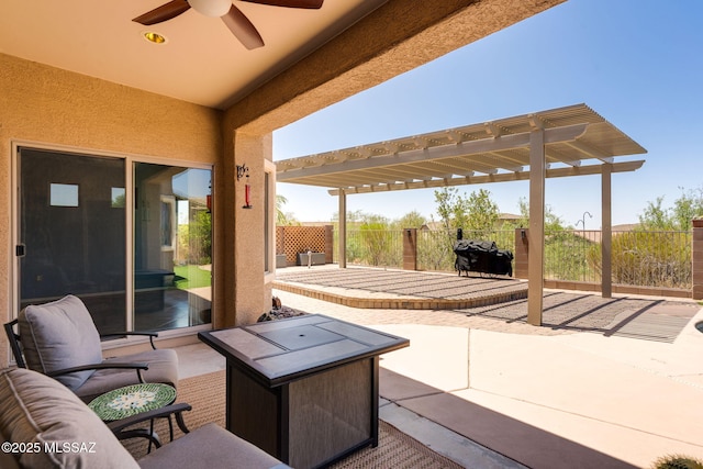 9407 E Greek Sage Way, Vail, AZ 85641 - fenced backyard with a patio, a pergola, and ceiling fan