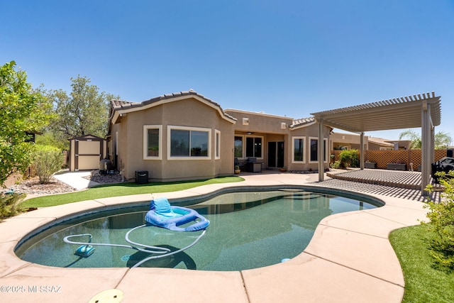 9407 E Greek Sage Way, Vail, AZ 85641 - view of swimming pool featuring a shed, a patio, and a pergola