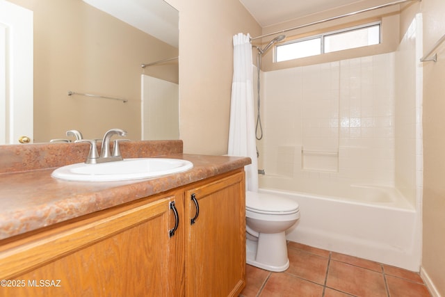 5566 W Dove Of Peace Dr, Marana, AZ 85658 - bathroom with shower / tub combo, vanity, and tile patterned flooring