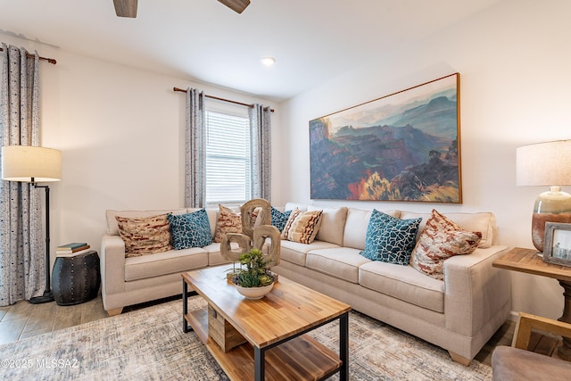 10490 W Beaman Ln, Marana, AZ 85653 - living room featuring wood finished floors and ceiling fan