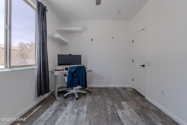 10567 E Desert Drifter Pl, Tucson, AZ 85747 - unfurnished office featuring wood finished floors and a ceiling fan