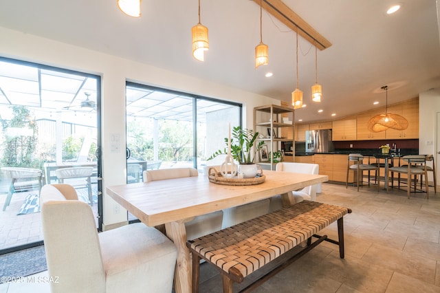 1115 W Santo Domingo Cir, Tucson, AZ 85704 - dining space featuring vaulted ceiling, recessed lighting, and light tile patterned flooring