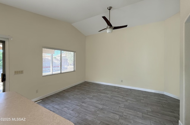 2898 W Simplicity Dr, Tucson, AZ 85741 - unfurnished room featuring ceiling fan, wood finish floors, and lofted ceiling
