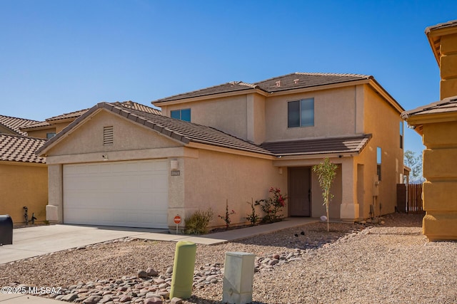 3969 E Agate Knoll Dr, Tucson, AZ 85756 - traditional home featuring concrete driveway, a garage, stucco siding, and a tiled roof