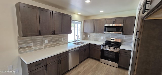 2215 E Bantam Rd, Tucson, AZ 85706 - kitchen with stainless steel appliances, light wood finished floors, light countertops, decorative backsplash, and recessed lighting
