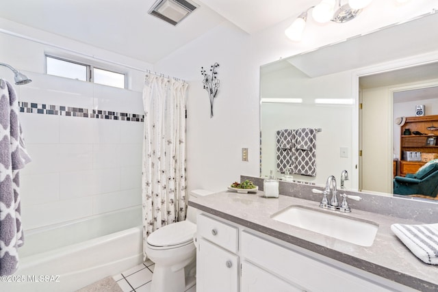 5760 S Stewart Blvd, Tucson, AZ 85706 - full bathroom with vanity, shower / tub combo with curtain, and tile patterned floors