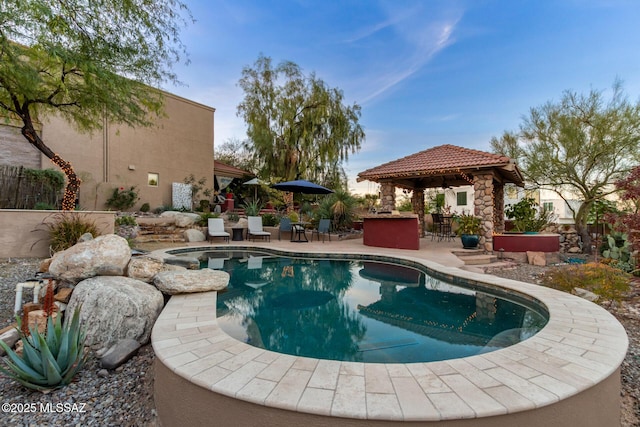 467 S Stephanie Loop, Tucson, AZ 85745 - swimming pool with a jacuzzi, a patio, a gazebo, and a ceiling fan