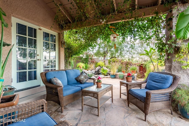 467 S Stephanie Loop, Tucson, AZ 85745 - fenced backyard with french doors, a patio, and outdoor lounge area
