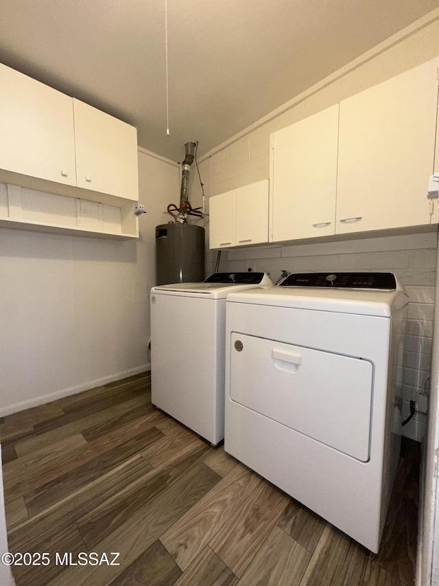 1339 W Pastime Rd, Tucson, AZ 85705 - laundry area with cabinet space, washer and dryer, water heater, and wood finished floors
