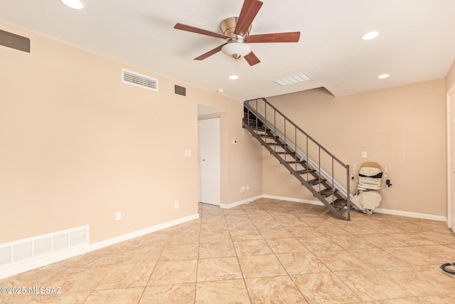 1312 S Avenida Polar Unit A6, Tucson, AZ 85710 - unfurnished living room featuring a ceiling fan, stairway, and recessed lighting