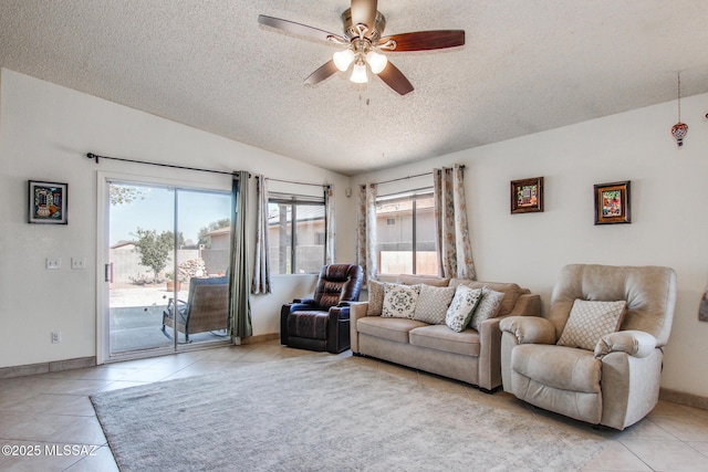 6075 N Applesauce Ct, Tucson, AZ 85741 - living area featuring light tile patterned flooring, a textured ceiling, and ceiling fan