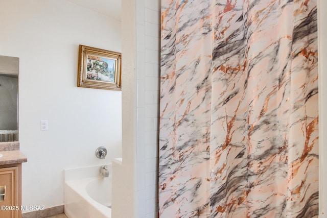 6075 N Applesauce Ct, Tucson, AZ 85741 - bathroom with vanity, a garden tub, and a shower with shower curtain