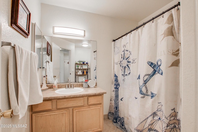 6075 N Applesauce Ct, Tucson, AZ 85741 - full bath featuring vanity, tile patterned flooring, and a shower with curtain