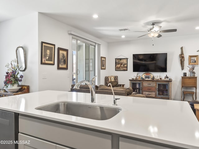 656 W Wilkinson St, Corona De Tucson, AZ 85641 - kitchen with light countertops, open floor plan, ceiling fan, and recessed lighting