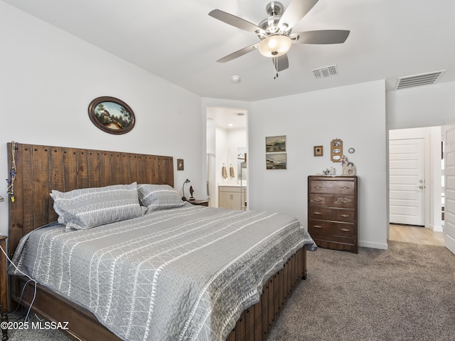 656 W Wilkinson St, Corona De Tucson, AZ 85641 - bedroom featuring carpet flooring, ceiling fan, and ensuite bath
