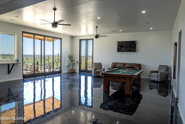 5051 N Hillcrest Dr, Tucson, AZ 85704 - game room with pool table, a ceiling fan, recessed lighting, and concrete floors