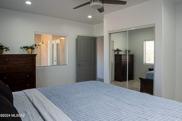 5051 N Hillcrest Dr, Tucson, AZ 85704 - bedroom with a closet, recessed lighting, and a ceiling fan