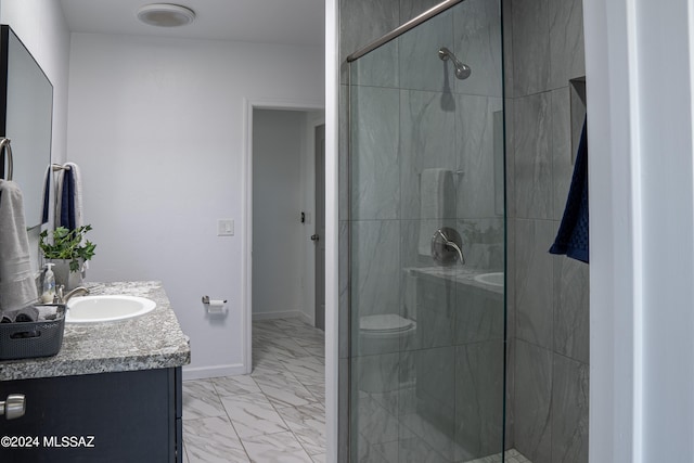5051 N Hillcrest Dr, Tucson, AZ 85704 - bathroom featuring marble finish flooring, vanity, and a shower stall